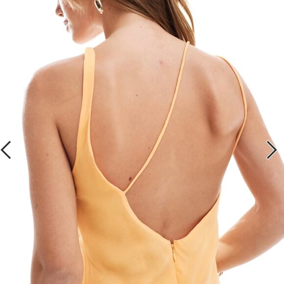 ASOS DESIGN cami maxi dress with cowl neck and ruffle split detail in orange - Picture 4 of 5